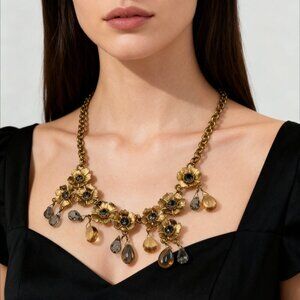 Rare J. Crew Gold Floral Necklace with Beaded Accents